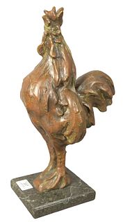 After Rembrandt Bugatti (Italian, 1884-1916), Rooster, bronze with patina, marked on the edge "R. Bugatti", height 16 1/2 inches, width 6 1/2 inches, 