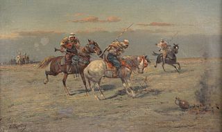 Louis Berton (French, 19th century), Arabian Equestrian scene, oil on canvas, signed lower left "L Berton" 8 3/8" x 12 3/8".