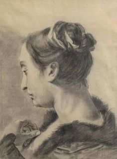 French School (19th/20th century), study of a lady, charcoal on paper, unsigned, 14 1/2" x 10 1/2".