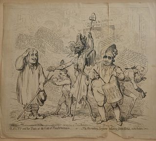 Group of Three Framed Political Satire Engravings, Two People of Worth, published by W. Humphrey, January 1, 1778; The Regency Twelfth Cake, Published