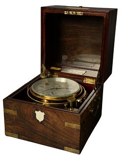 Kelvin and Wilfred O. White Company American Nautical Compass, housed in a rosewood box with brass mounted handles, height 7 1/2 inches, width 7 1/2 i