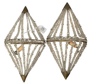 Pair of French Beaded Wall Sconces, each having one light, length 15 inches, width 9 inches.