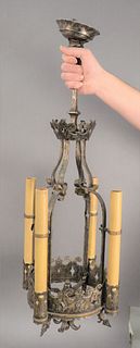Gothic Style Iron Chandelier, having four lights, length 35 inches, width 9 1/2 inches.