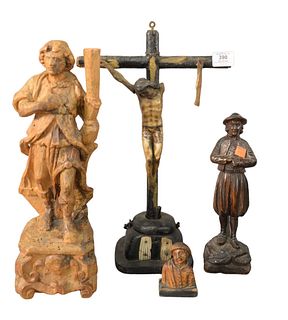 Group of Four Carved Statues, 18th/19th century or later, height 3 - 19 inches.