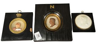 Group of Three Napoleonic Framed Plaques, all 3" x 3".