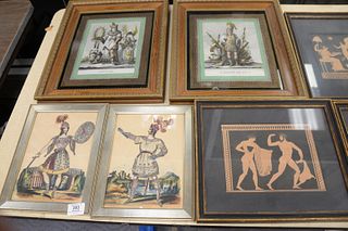 Eight Framed Pieces, to include four French Neoclassical pieces, along with four Neoclassical Hamilton prints, largest 13 1/2" x 10 1/2".