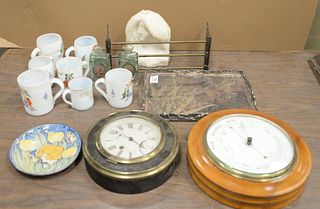 Fifteen Piece Lot, to include an S.B. Jerome Marine Regulator Clock; a C. Collins barometer, diameters 9 1/4 and 12 inches; a ceramic plate having tul