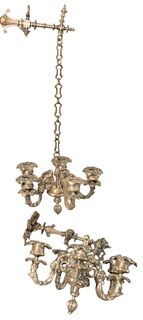 Pair of Five Light French Silvered Wall Sconces, overall height 18 inches, width 9 inches.