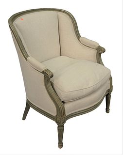 19th Century French Painted Upholstered Armchair, height 35 inches, width 28 inches.