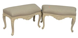 Pair of Louis XV Style Upholstered Footstools, height 17 inches, width 28 inches.