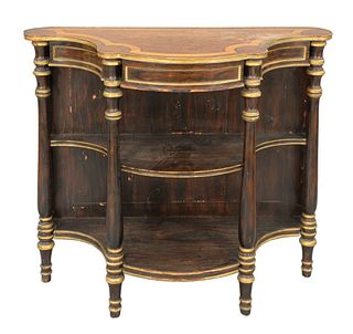Inlaid Server With Three Shelves, having turret corners, height 35 inches, top 40" x 17".