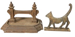 Two Cast Iron Boot Scrapers, 19th century or later, one in the form of a cat, height 11 inches, width 12 inches, depth 16 1/2 inches.