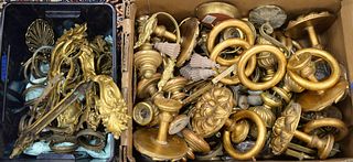 Large Group of Curtain Tiebacks and Finials, brass tie backs, etc.