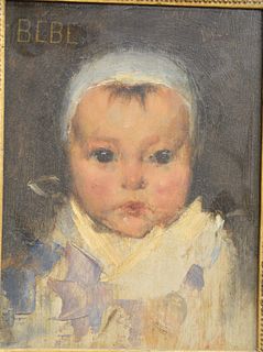 French School (late 19th century), Bebe, oil on panel, titled upper left: Bebe, and signed indistinctly upper right, dated "1885" on the reverse, 8 3/