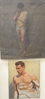 Three Piece Lot of Male Nude Portraits, to include three oils on canvas, each unsigned, largest 33" x 22".