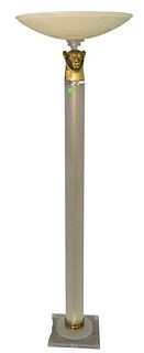 Contemporary Floor Lamp having gilt lion head and alabaster shade, height 68 inches.