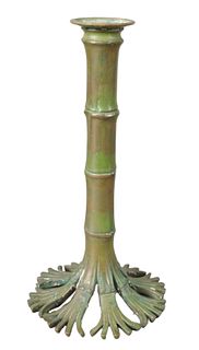 Tiffany Studios Bronze Candlestick, having bamboo form stem and ending in a naturalistic flared root base, marked to the underside "Tiffany Studio New