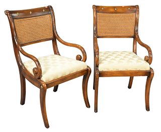Pair of Rinfret Armchairs having caned backs and upholstered seats, height 39 inches.