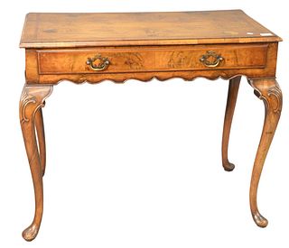 Burlwood Dressing Table having one drawer set on cabriole legs, height 30 inches, top 19" x 35 1/2".