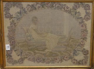 Three Piece Lot of Framed 19th Century or Later Needleworks, to include a large scene of a reclining woman, along with two smaller interior scenes, 22