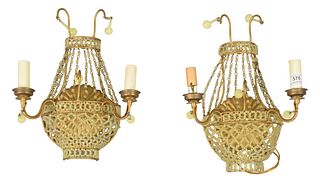 Pair of Beaded Glass Two Light Wall Sconces, height 12 inches.