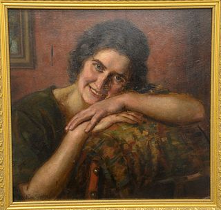 Karl Rexhauser (German, 1869-1935), portrait of a girl, oil on canvas board, signed lower left 'K. Rexhauser' 18 1/2" x 19".