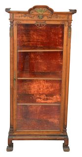 Continental Style Vitrine, having brass mounts, interior back with velour, height 58 inches, width 26 1/2 inches.