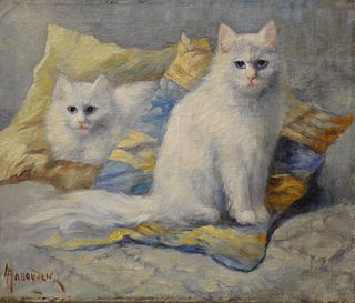 Continental School (19th century), Two Cats, oil on canvas, signed lower right "L. Mavovricz" 20" x 24".