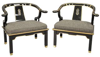 Pair of Chinese Horseshoe Back Chairs, having upholstered seats, height 28 inches, seat height 18 inches, width 27 inches.