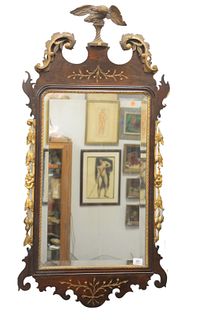 Chippendale Mahogany Mirror, having carved eagle finial, height 49 inches, width 25 inches.