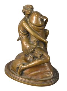After Bruno Zach (Austrian, 1891 - 1945), The Hugger, (erotic figure), bronze with brown patina, inscribed "B. Zach" along the base, height 6 1/4 inch