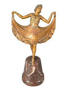 Franz Bergman (Austrian, 1898 - 1963), Cold Painted Bronze, naughty gypsy, figure having flip-up skirt, painted and jeweled dress, marked on back, hei