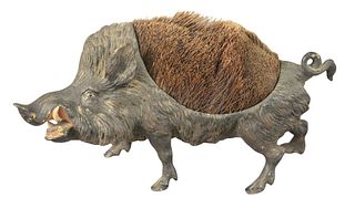 Austrian 19th Century Cold Painted Bronze Pen Wipe, in the form of a warthog, height 4 1/2 inches, width 8 1/2 inches.