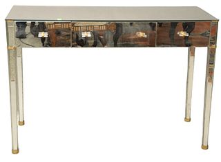 Mid-century Mirrored Vanity, having three drawers, height 30 inches, length 44 inches, depth 17 inches.