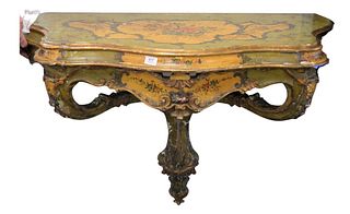 Venetian Painted Console Hanging Shelf, height 32 inches, width 45 inches, depth 21 inches.
