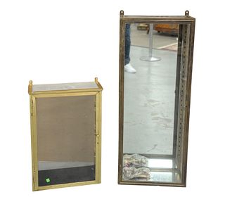 Two Brass and Glass Display Cases (no shelves), 39" x 16" and 24" x 16 1/2".