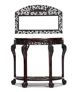 Chinese Carved Console Table and Mirror 
