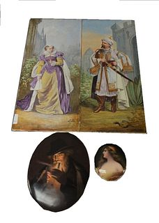 Five Piece Lot of Painted Porcelain Plaques, to include a pair of Berlin plaques, both signed: J.B.; along with two circular portraits, one signed 'Ge