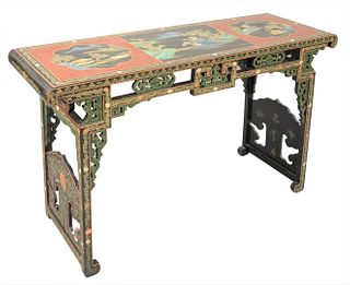 Chinese Alter Table, overall painted with scenes, height 33 inches, top 19" x 55".