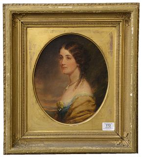 In the Manner of Thomas Sully (American,m 1783 -1872), portrait of a young Vanderbilt woman, oil on canvas laid on Masonite, unsigned, 11 1/2" x 9 1/2