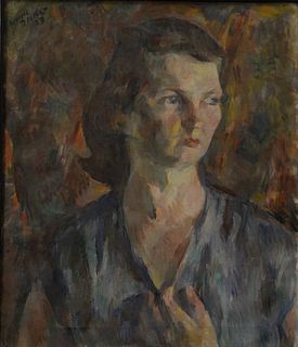 American School (20th century), portrait of a lady, oil on canvas, dated upper left: "23", 24" x 20".