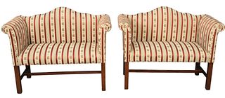 Pair of Upholstered Benches, having rolled arms, height 34 inches, length 44 inches.