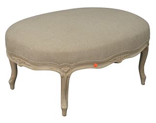 19th Century Louis XV Style Upholstered Painted Stool, height 15 inches, top 24" x 32".