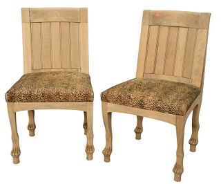 Pair of Side Chairs, having hyde upholstered seats, height 35 1/2 inches, length 20 inches.