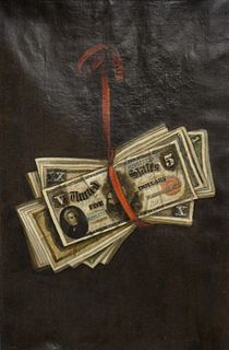 American School (late 19th//early 20th century), Trompe-l'oeil of American currency, oil on canvas, unsigned, height 18 inches, width 12 inches.