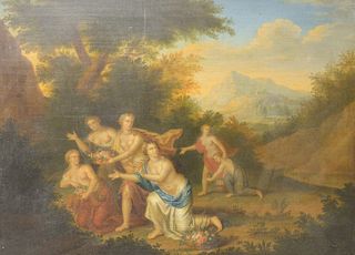 Continental School (18th century or later), Running Women in a Mountainous Landscape, oil on relined canvas, unsigned, 24 1/2" x 33".