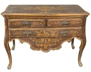 Portuguese Painted Commode, having two over one drawers on cabriole legs, height 37 inches, top 25" x 51".