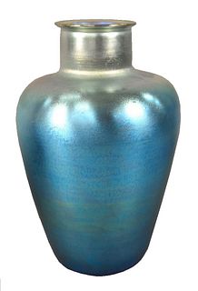 Tiffany Studios Large Favrile Blue Vase, with flared rim, inscribed "5078L, L.C. Tiffany Favrile" to the underside, height 12 inches.