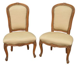 Pair of Louis XV Style Slipper Chairs, height 34 inches, seat height 16 inches, width 20 inches.