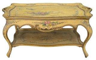 Venetian Painted Tray Style Table, on cabriole legs, height 27 inches, top 34" x 57".